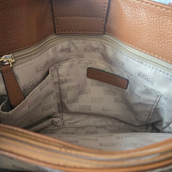 Michael Kors Hamilton Brown and Gold Pebbled Leather Handbag Satchel - Picture 7 of 10